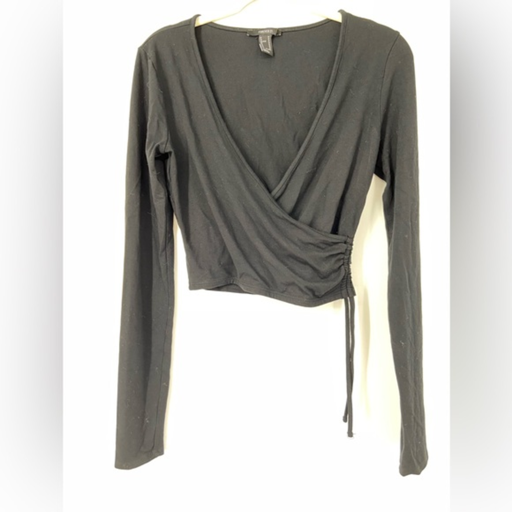 Brandy Melville‎ faux wrap, criss cross top, draw strings, long sleeves, v-neck